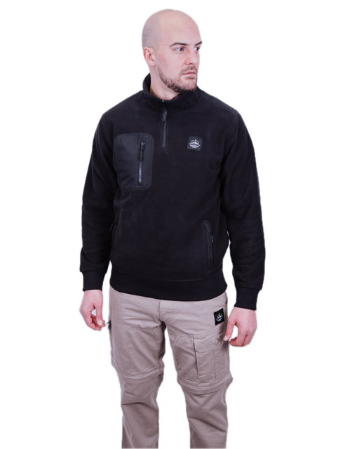 ADVENTURE Fleece 1/4 Zip Sweatshirt mit Reißverschlusstaschen schwarz
